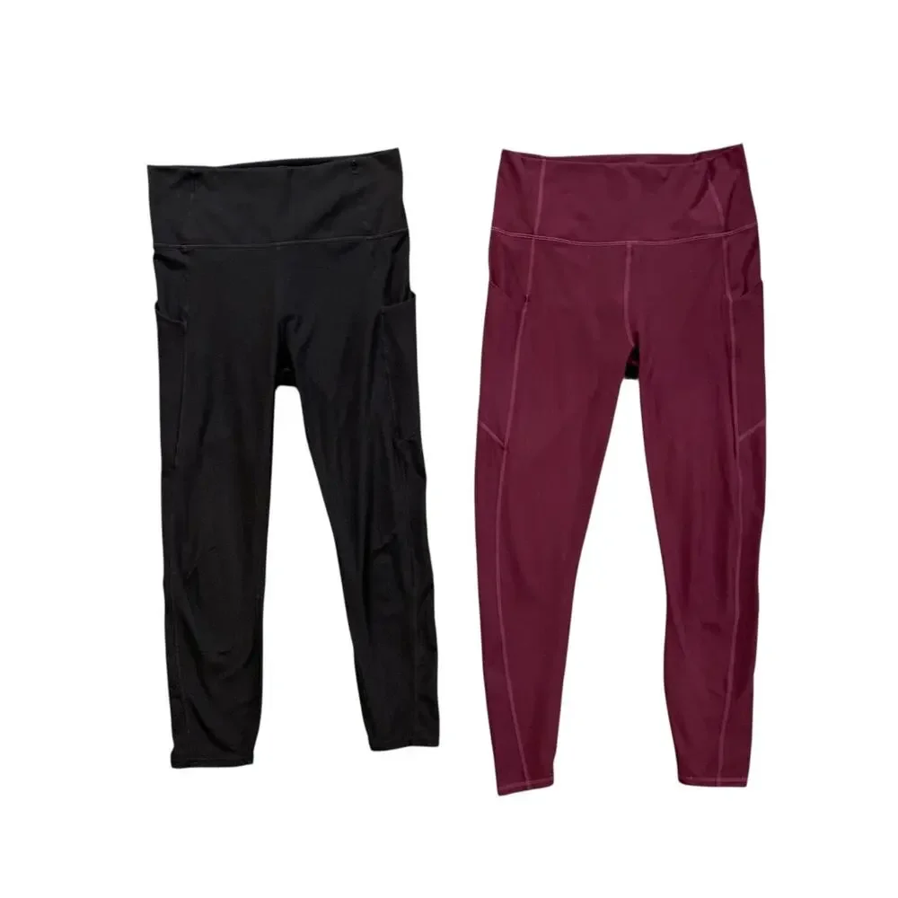 Fabletics Leggings Womens M Medium Black Eggplant PureLuxe High Waisted Crop 2PC
